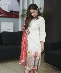 Ivory Peacock Mirror Work Suit with Dupatta